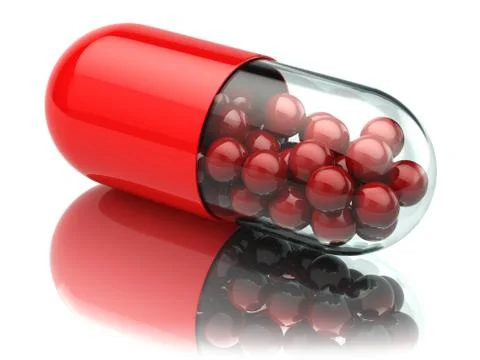Capsule or pill isolated on white. Close up. Medical concept. Stock Illustration