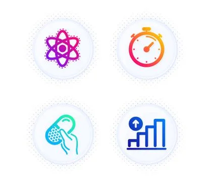 Capsule pill, Timer and Chemistry atom icons set. Graph chart sign. Vector イラスト素材