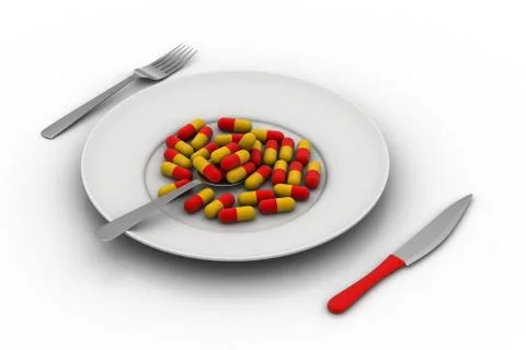 Capsule pills in a dinner plate Stock Illustration
