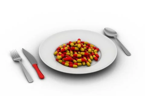 Capsule pills in a dinner plate Stock-Illustration