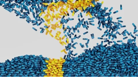 Capsule pills fall on a white surface and forms a flag of SWEDEN Stock Footage 272256739