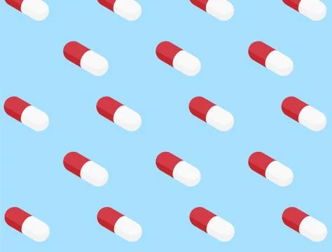 Capsule pills pattern on a blue background. Vector Stock Illustration