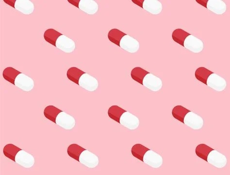 Capsule pills pattern on a pink background. Vector Stock Illustration