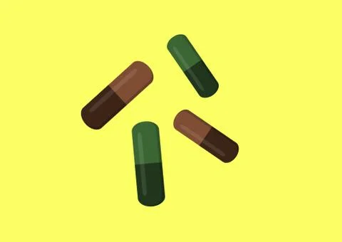 Capsule pills on the yellow background - 3D illustration Stock Illustration