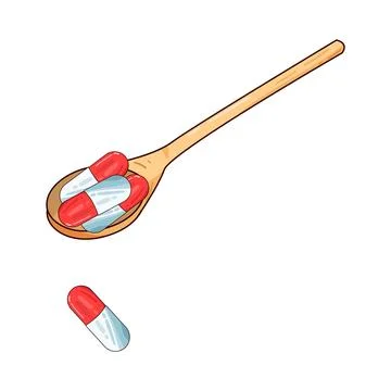 Capsule on spoon illustration Stock Illustration