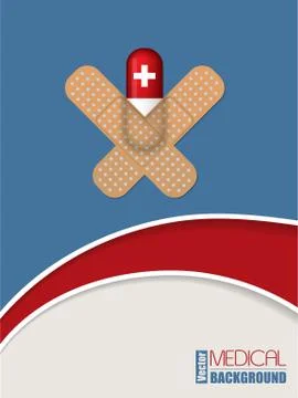 Capsule sticked to blue background with plasters Stock Illustration