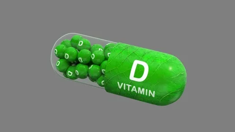 Capsule with vitamin D. 3D render. Isolated on a gray background Video stock 286718541