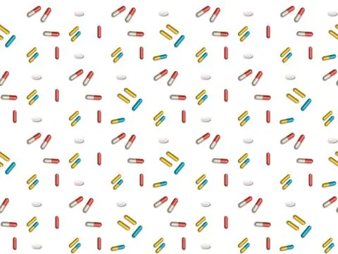 Capsules and  capsules on a seamless spring pattern. Stock Illustration