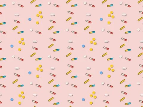 Capsules and  capsules on a seamless spring pattern. Stock Illustration