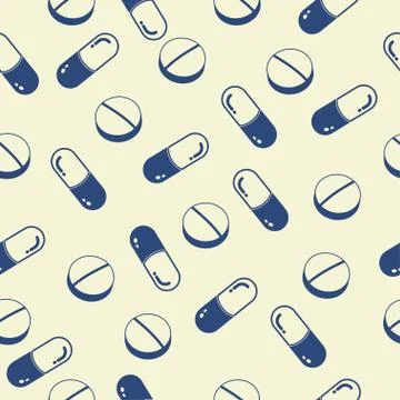 Capsules and Pills  seamless pattern, medicament - vector Stock Illustration