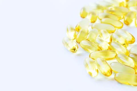 Capsules cod liver or fish oil with omega 3, supplements for health Stock Photos