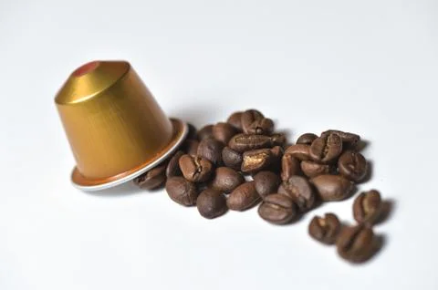 Capsules for coffee machine isolated on white Foto stock