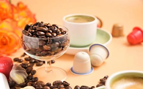 Capsules for an espresso machine in hand. Aromatic Italian coffee . Arabica Stock Photos