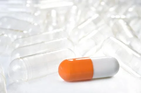Capsules pill on white background Foto stock