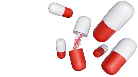 Capsules releasing a fibrous structure, representing collagen protein Stock Illustration