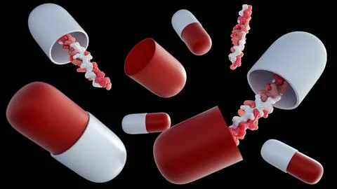 Capsules releasing a fibrous structure, representing collagen protein Stock Illustration