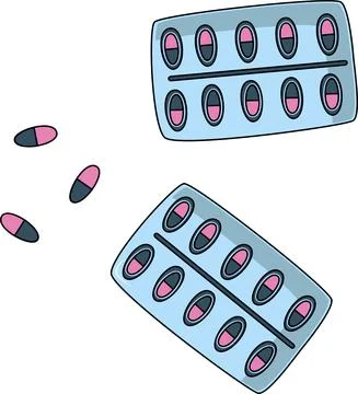 Capsules with tablets in a color package. Stock Illustration