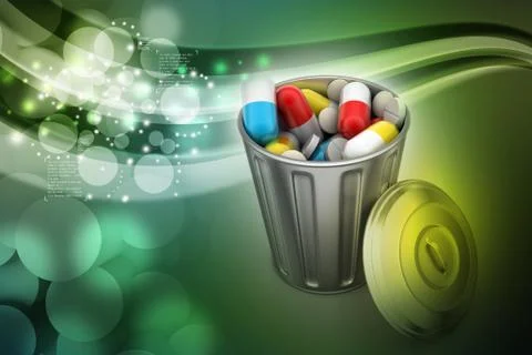 Capsules in a trash bin Stock Illustration