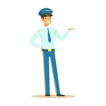 Captain of airplane stands on isolated white background Stock Illustration