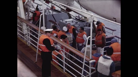 Captain and Crew in Life Vests Stock Footage 47644699