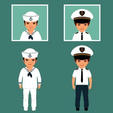 Captain and sailor kid characters Stock Illustration