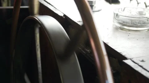 Captain On Bridge Holding The Steering Wheel Video stock 55013413
