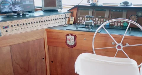 The captain bridge of the ship. Navigational instruments on the captain bridg Stock Footage 158804439