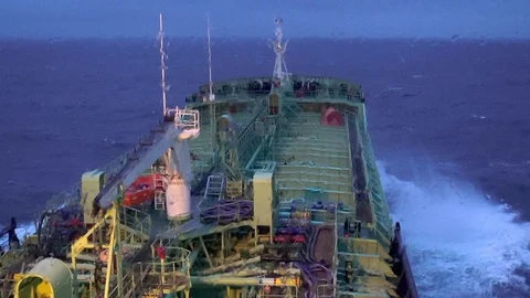 Captain bridge view on tank deck in rainy weather timelapse Stock Footage 121116541