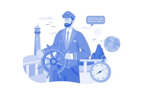 Captain Command Of The Ship Stock Illustration