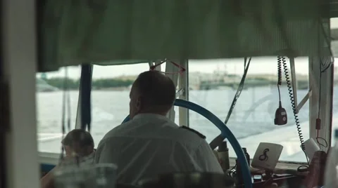 Captain Driving The Ship On The River Stock-Footage 62852347