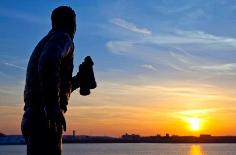 Captain Frederic John Walker Statue watching the setting sun Stock Photos