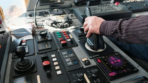 Captain hand on ship throttle Stock Footage 98949404