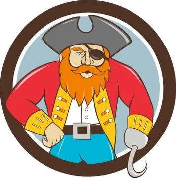 Captain Hook Pirate Circle Cartoon Illustrazione stock
