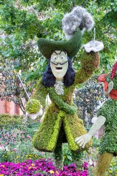 Captain Hook  topiary display figure on display at Disney World Stock Photos