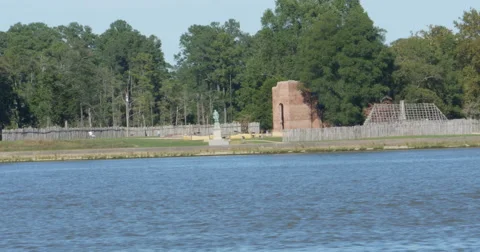Captain John Smith Statue View from the James River on Boat, 4K Stock Footage 68747874