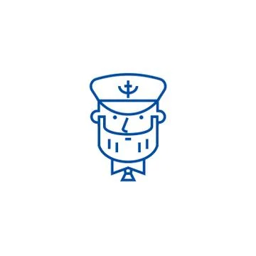 Captain with nautical hat line icon concept. Captain with nautical hat flat Stock Illustration