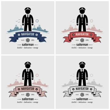 Captain or sailor logo design. Vector artwork of a ship captain standing in f Illustrazione stock