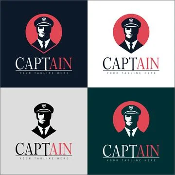 Captain pilot uniform silhouette logo set design template Stock Illustration