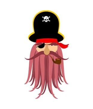 Captain pirates ghost. Mythical Angry boss buccaneer with tentacles. Vector i Stock Illustration