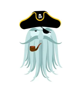 Captain pirates ghost. Mythical Angry boss buccaneer with tentacles. Vector i Stock Illustration