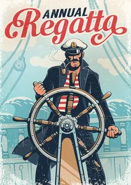 Captain sailor at helm of the ship 스톡 일러스트