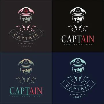 Captain sailor seaman face head silhouette logo set vintage Stock Illustration