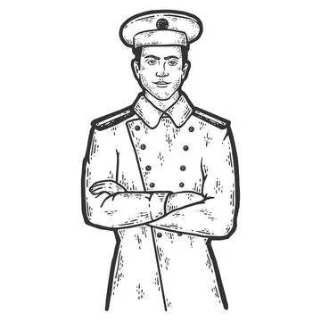 Captain sailor. Sketch scratch board imitation coloring. Stock Illustration