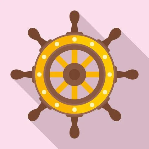 Captain ship wheel icon, flat style Stock Illustration