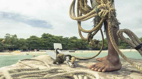 The captain standing the head of the boat in Samei Stock Photos