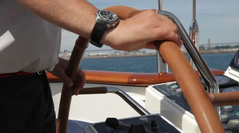 Captain Steering Ship Wheel Close Shot Vídeo Stock 39195848