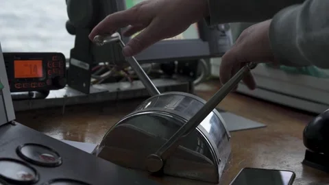 Captain turns throttle. Inside bridge of boat. Stock Footage 262227988