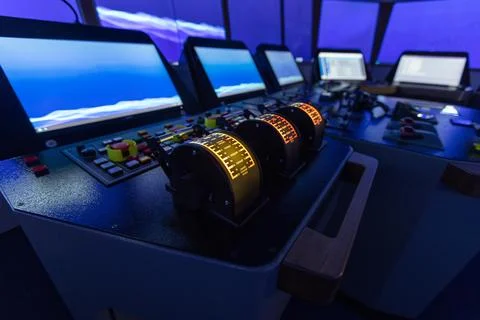 Captains bridge control panel. Marine navigation simulator Stock Photos