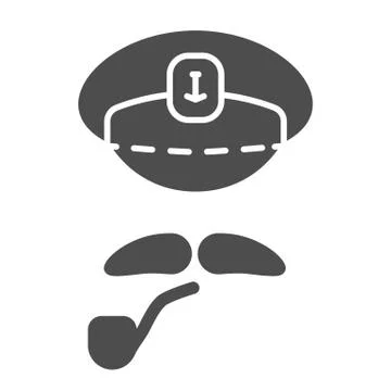 Captains cap, mustache and pipe solid icon, nautical concept, abstract sea イラスト素材
