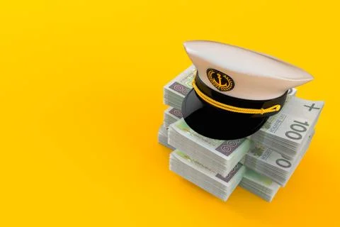 Captain's hat on stack of money Stock Illustration